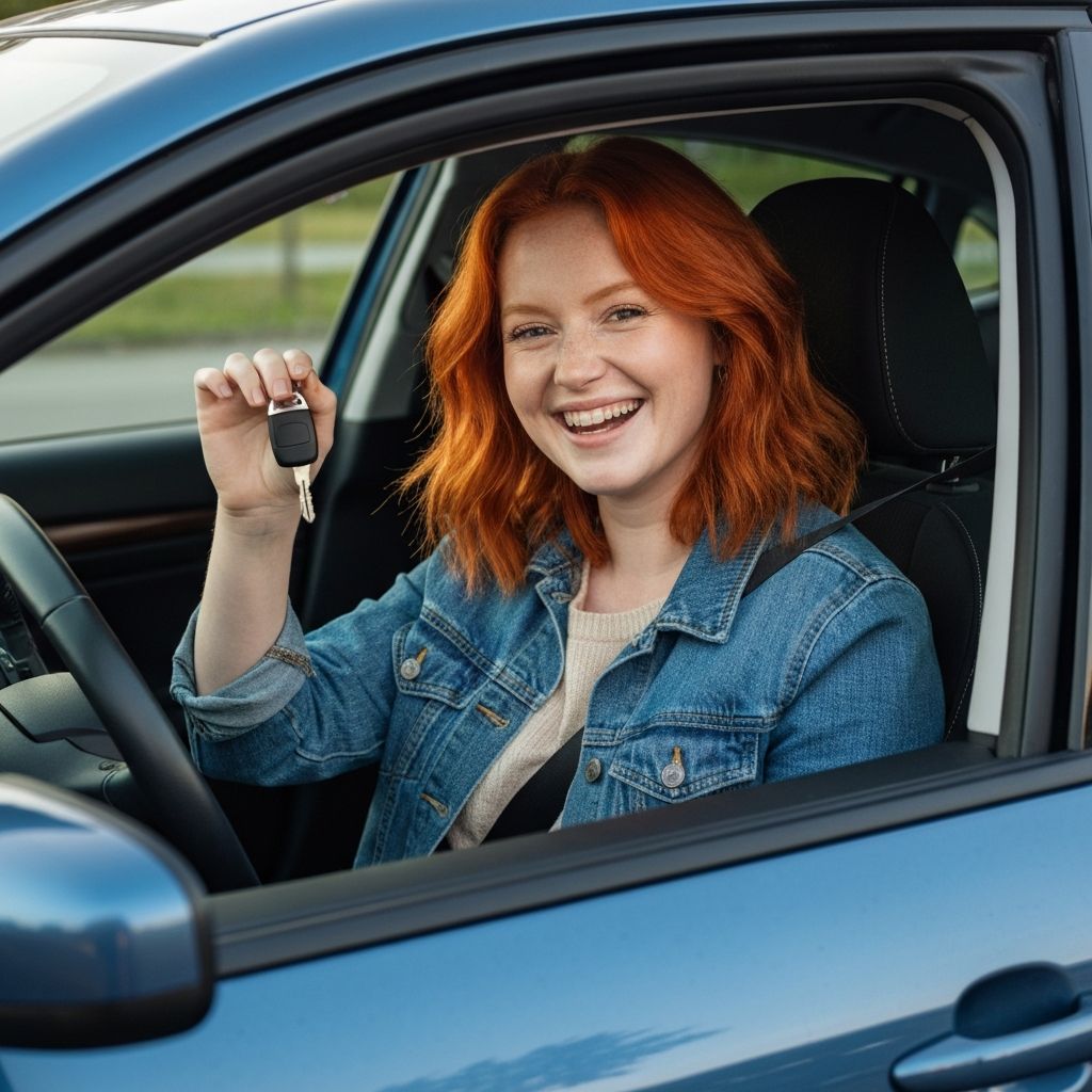 Student celebrating passing driving test
