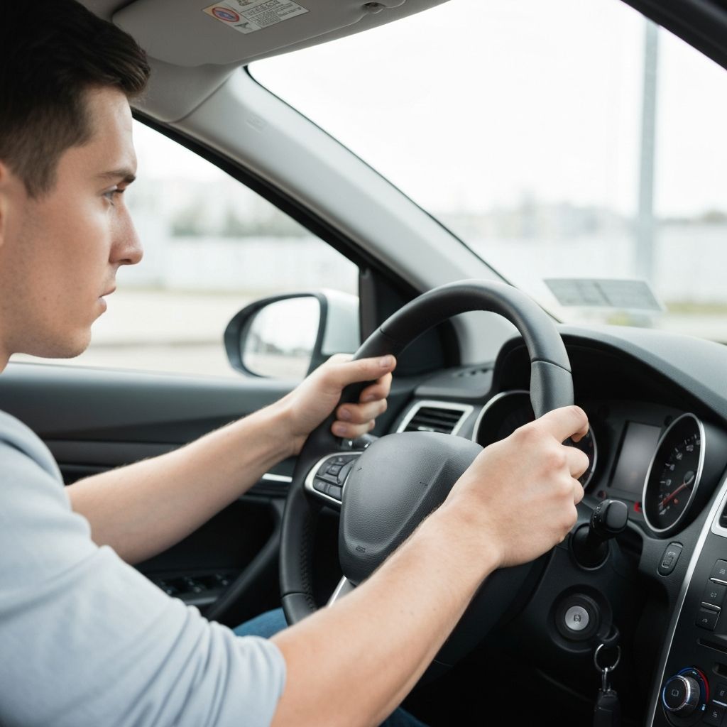 Hands on steering wheel during lesson